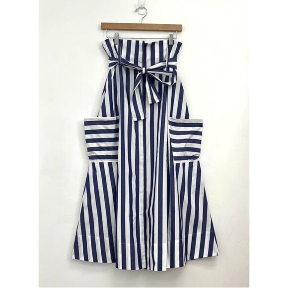 WHIT A-Line Tie Belt Pockets Midi Skirt Architectural Artsy Preppy Stripe Size 4 - Picture 15 of 15